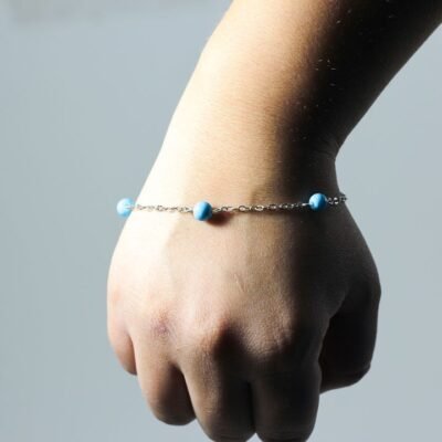Anklet, 5 blue beads