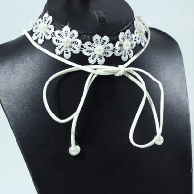 Choker, White, White beads