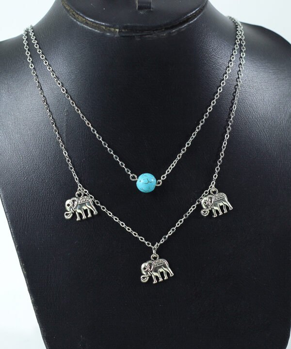 Necklace, Elephants & Blue bead