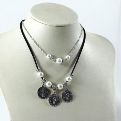 Necklace metal & leather