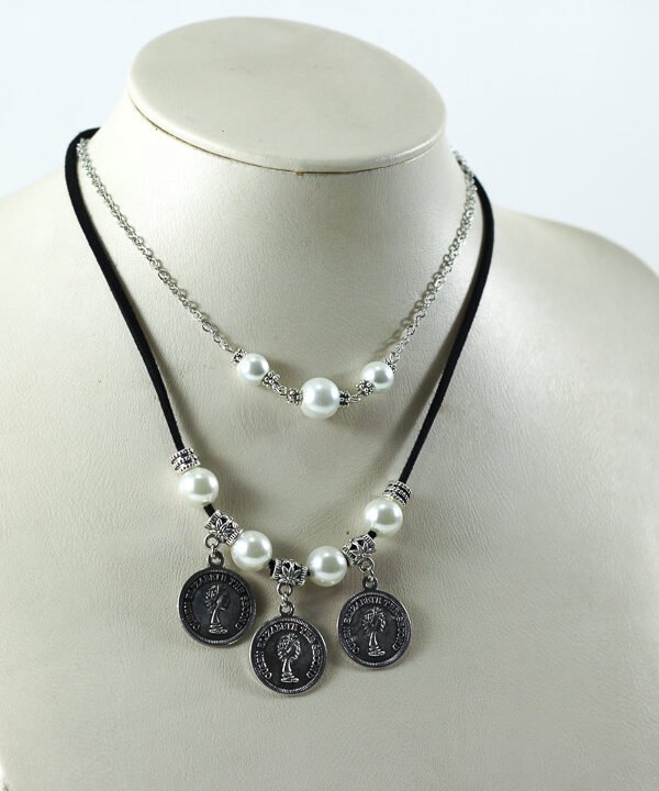 Necklace metal & leather