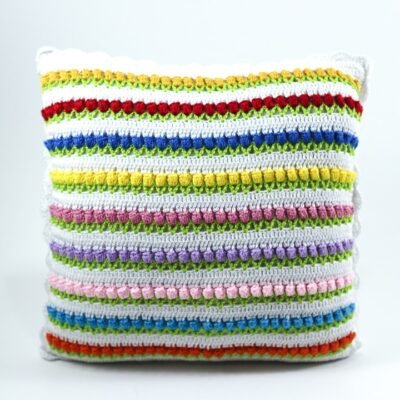 Cushion's cover, White color, Colorful stripes flowers