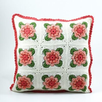 Cushion's cover, White, Pink Roses and edges