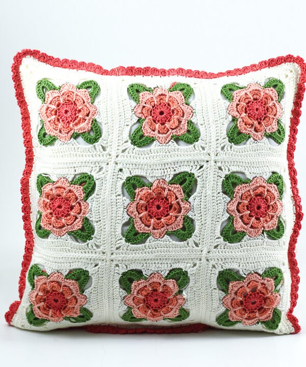 Cushion's cover, White, Pink Roses and edges