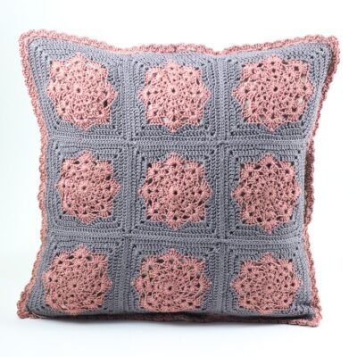 Cushion's cover, Dark grey, with Rose Madnalas & edges
