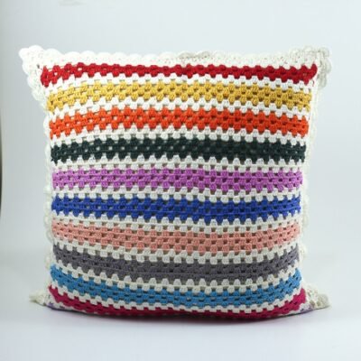 Cushion's cover, white, with colorful stripes