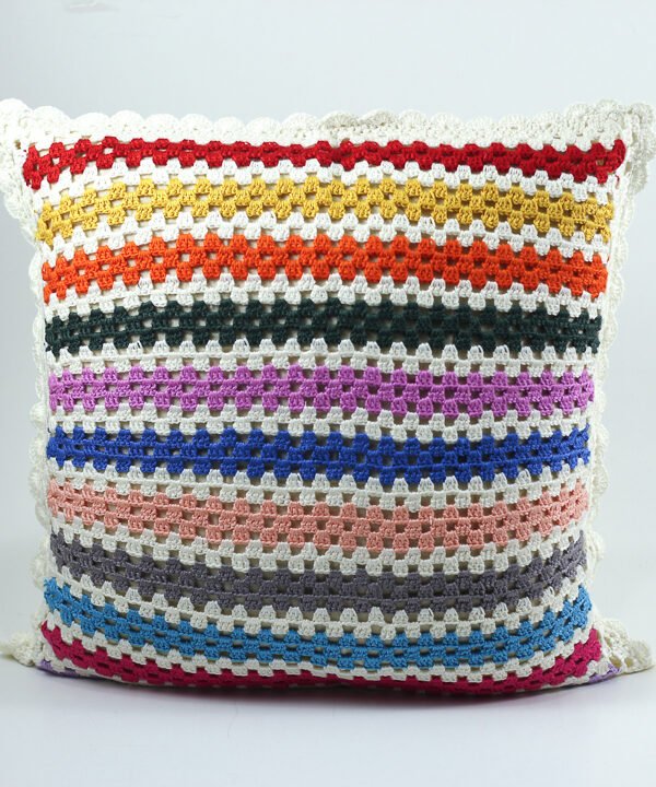 Cushion's cover, white, with colorful stripes