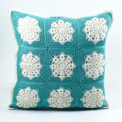 Cushion's cover, Turquoise, with White Mandalas