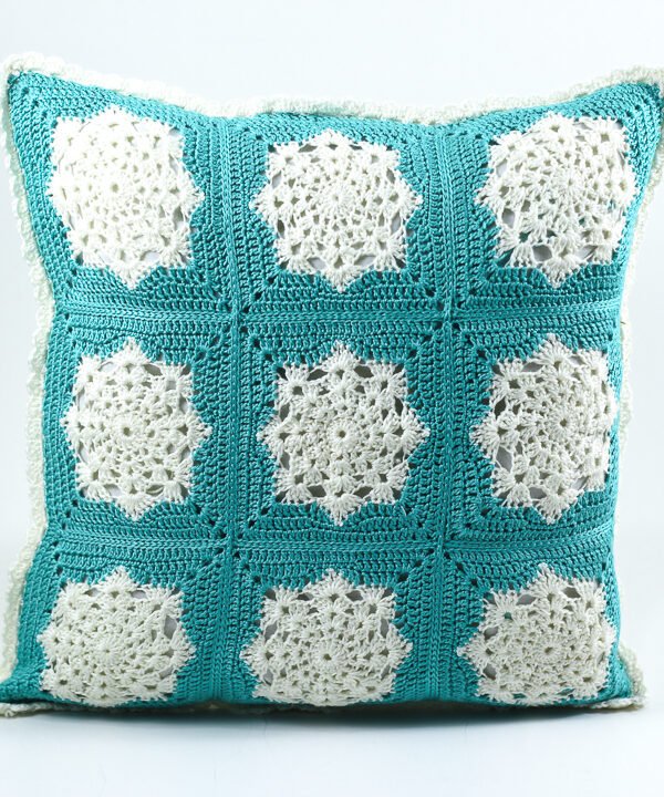 Cushion's cover, Turquoise, with White Mandalas