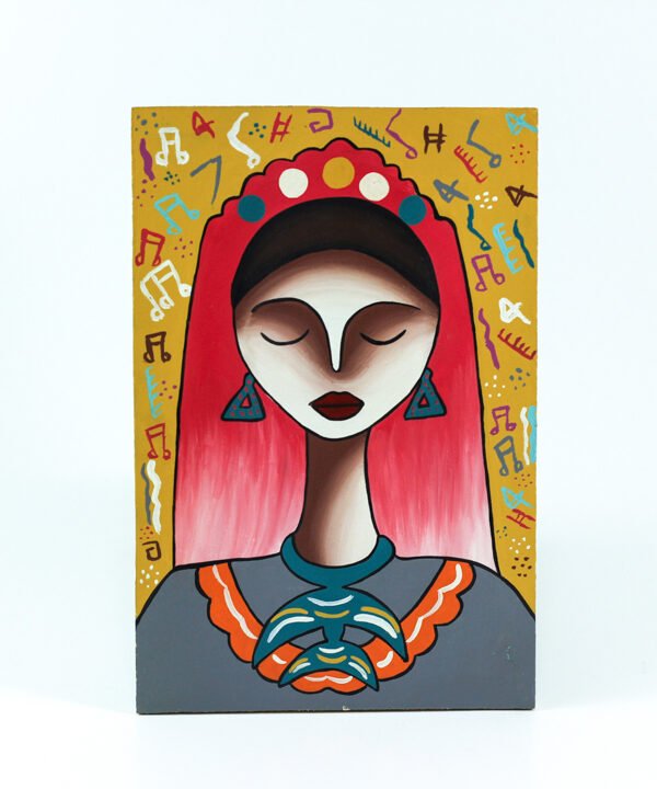 تابلوه حائط أحمر فاتح ورمادى "سيدة الريف"