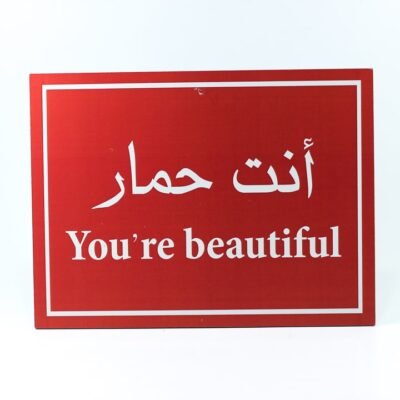 Wall Frame, Red, "You are beautiful إنت حمار"