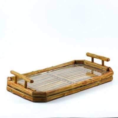 Tray Made Of Wood And Glass Camel Color 20 Cm 40 Cm