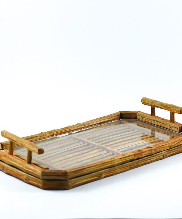 Tray Made Of Wood And Glass Camel Color 20 Cm 40 Cm