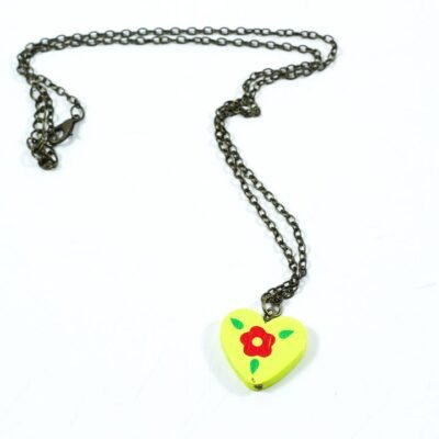Bronze Color Necklace Wooden Yellow heart