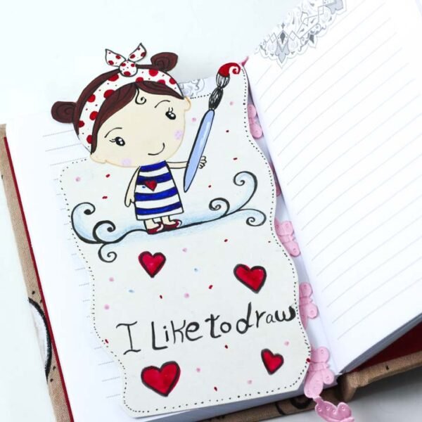 ⁦دفتر ملاحظات مع طفلة "I like to draw" مرسومة⁩ - الصورة ⁦2⁩
