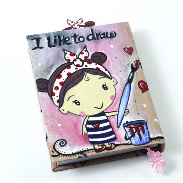 دفتر ملاحظات مع طفلة "I like to draw" مرسومة