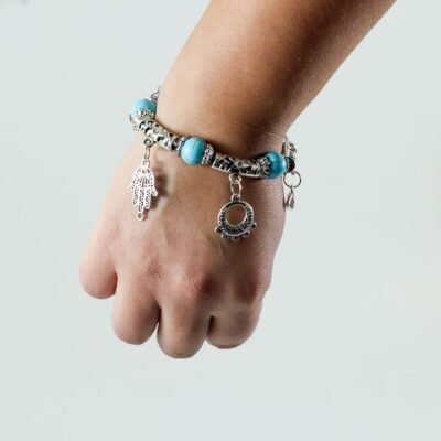 Bracelet, Silver colored palm & crown