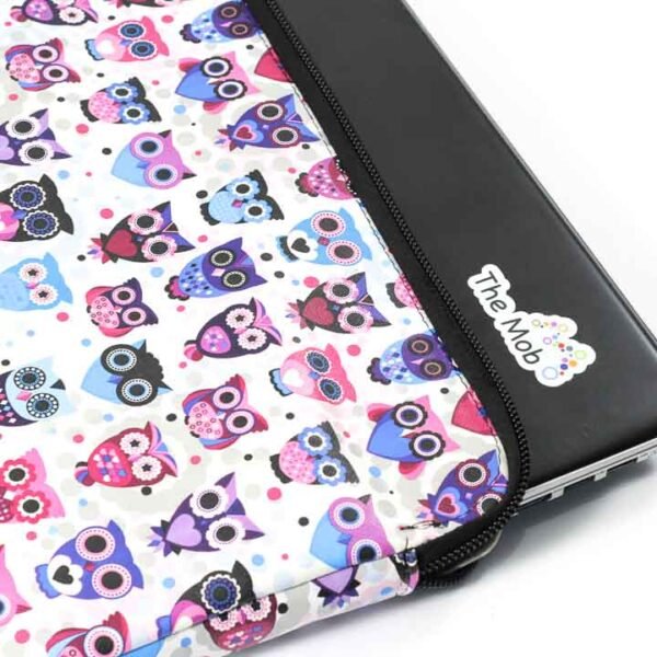 Laptop sleeve, Fuchsia and colorful owls - Image 2