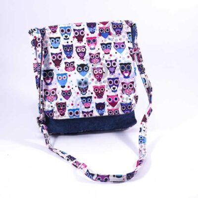 Cross bag, Dark blue 2 & colorful owls