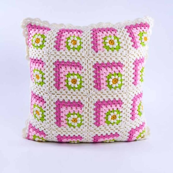 Cushion's cover, white and pink squares