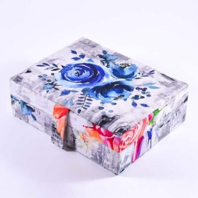 Accessories box,Grey and white, Blue flower