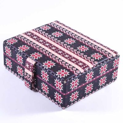 Accessories box, Black background, Brown and red patterns